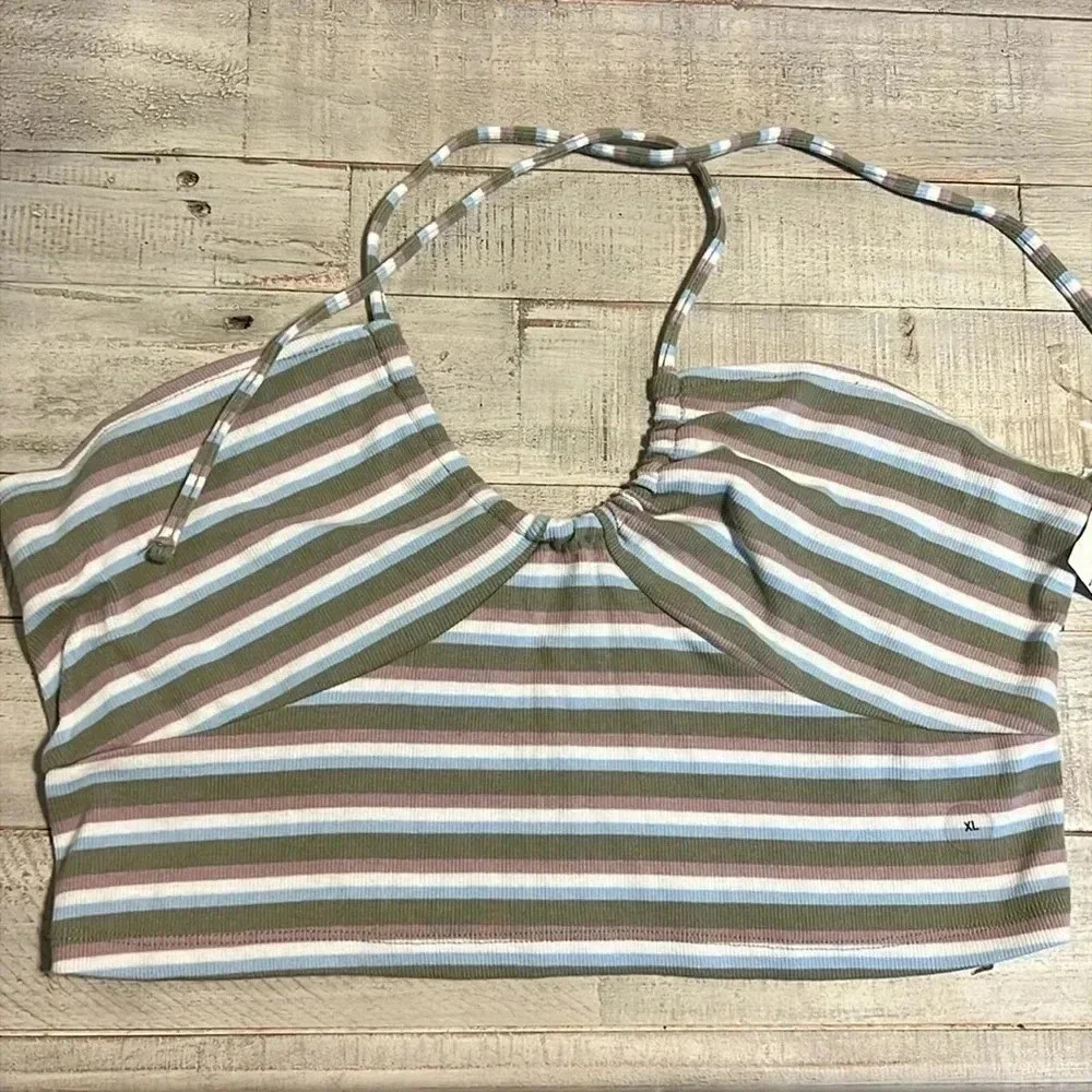 Aeropostale Striped Halter Neck Crop Top Women's XL Recycled Polyester NWT Trend